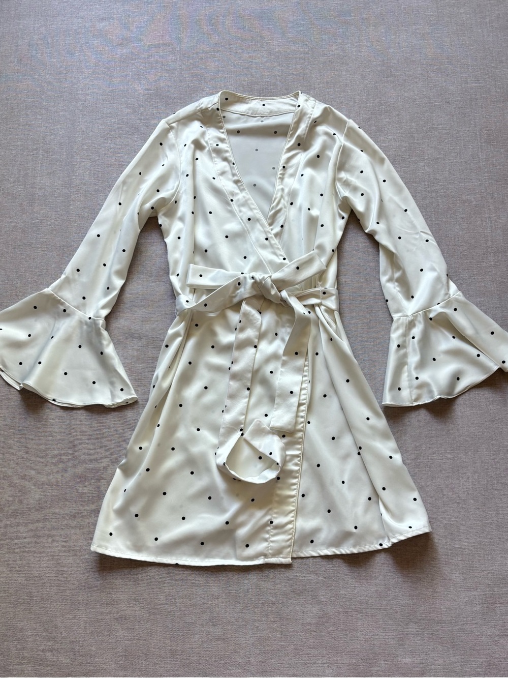 White coquette polka dot ruffle sleeve robe lounge mumu layer dress
